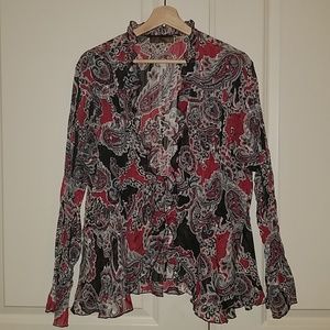 Notations Size 2X Sheer Paisley Print Blouse